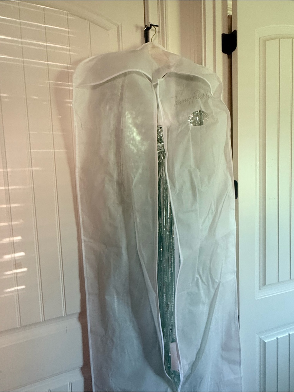 Jenny Packham Mint Green Sequin Draped Evening Gown - Picture 7 of 13